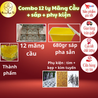 Combo tự làm 12, 60 ly mãng cầu + sáp bơ pha sẵn(vàng, đỏ) + tim cotton bấm sẵn + kẹp tim, kim tuyến