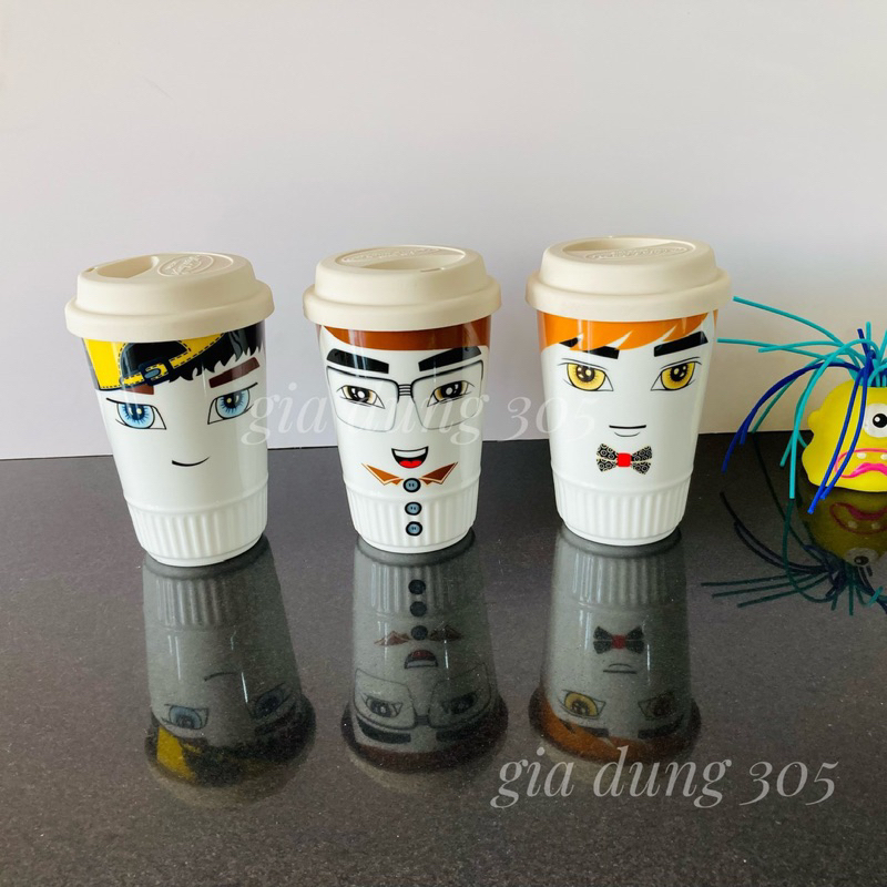 Ly sứ cao cấp Minh Long (loại 1), mẫu nét mặt - Ly có nắp, có hộp riêng