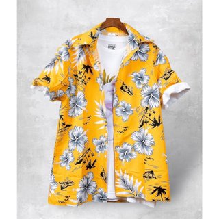 Áo sơ mi đi biển hoa dừa mix vàng rực rỡ - samsam