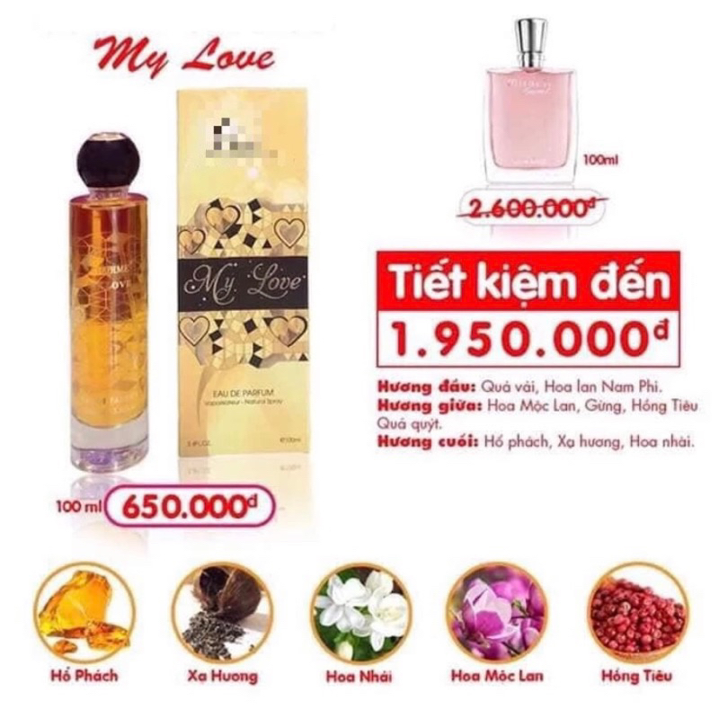 Nước Hoa nữ MY LOVE 100ml [chính hãng xả kho] Date 2025