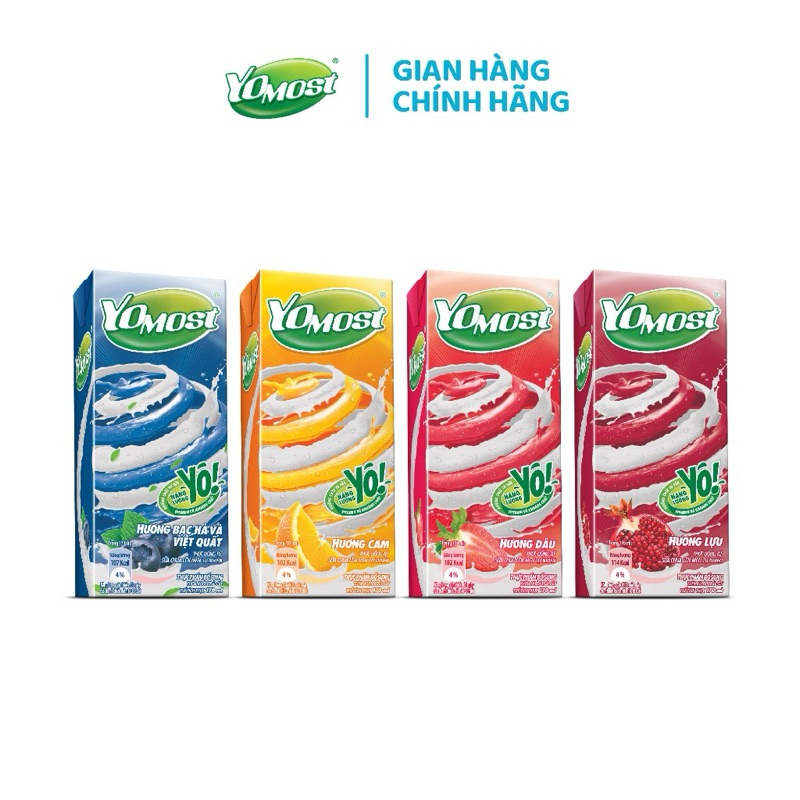 Thùng 48 hộp sữa chua uống Yomost Cam - Dâu - Việt Quốc - Lựu ( 48hộp x 180ml) date mới