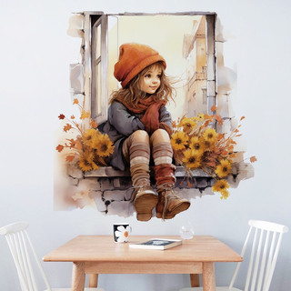 Decal dán tường cô gái ngồi cửa sổ sẵn keo dán