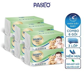 Combo 6 gói Khăn giấy thếp Paseo Baby 130 tờ siêu mềm mịn 3 lớp
