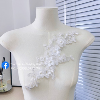 Tấm ren trắng 3D may áo dài, dạ hội, váy cưới.
