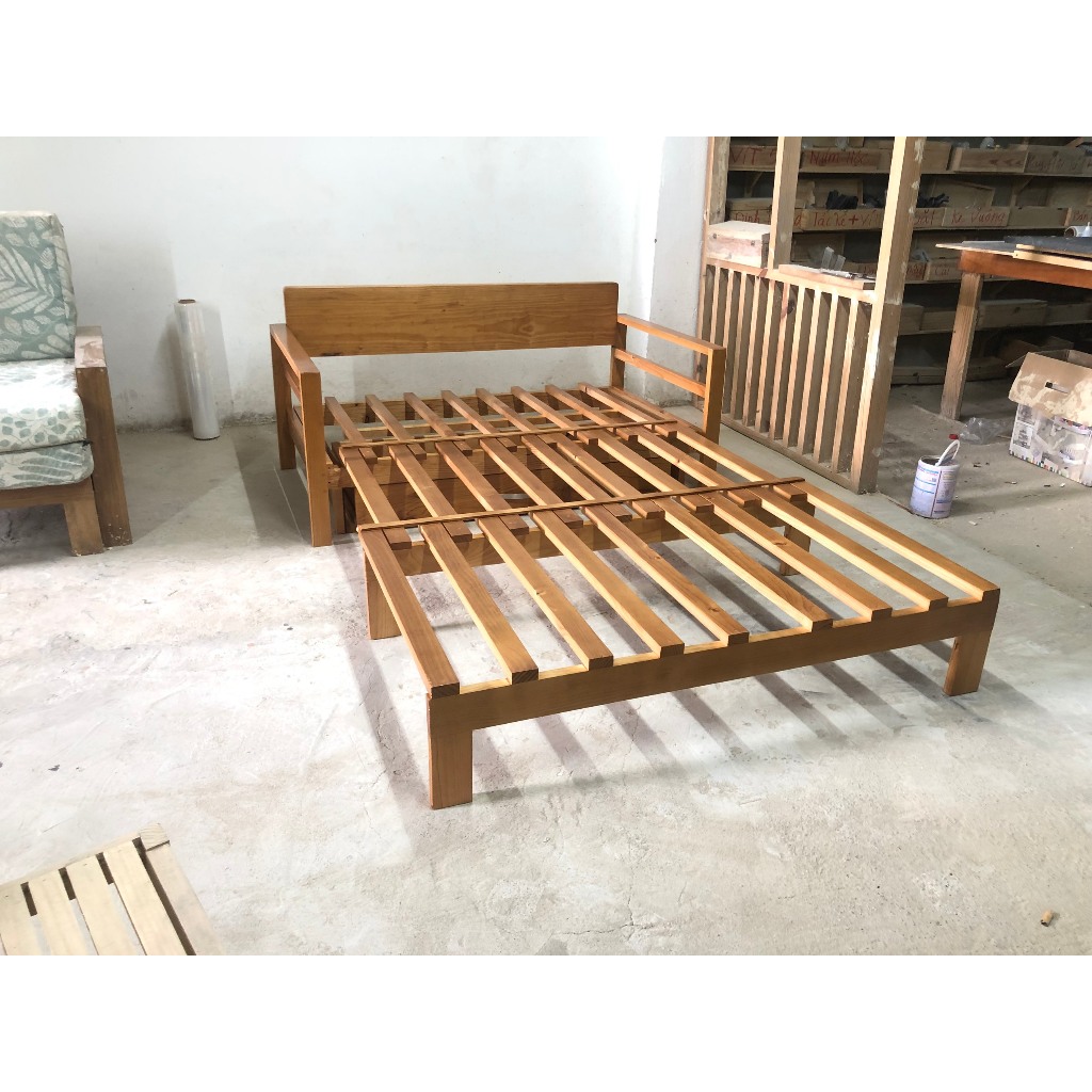 1m2 Sofa Giường Kéo Đa Năng Thông Minh Hai Trong Một, Giường Kéo Gấp Gọn Chất Liệu Gỗ Thông Tiêu Chu