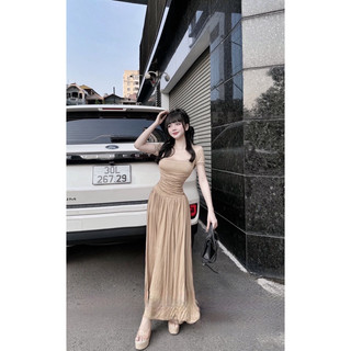 Váy Body Thun Lạnh Cổ Vuông Maxi Dáng Dài Xoè Mặc Tôn Dáng Tiểu Thư Sẵn 3Màu