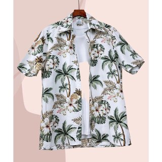Áo sơ mi họa tiết đi biển trắng cây dừa - shop bốn mùa