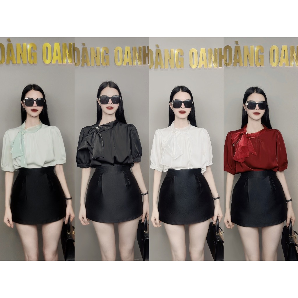 Áo Sơ Mi Cộc Tay,Cộc Tay Cổ Nơ