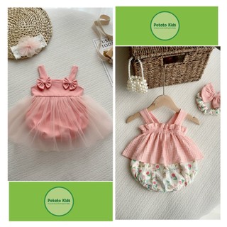 Bodysuit 2 Dây, Bodychip Hoa Nhí Chất Liệu Thấm Hút Mồ Hôi Xinh Xắn Mùa Hè Cho Bé (tặng kèm turban)