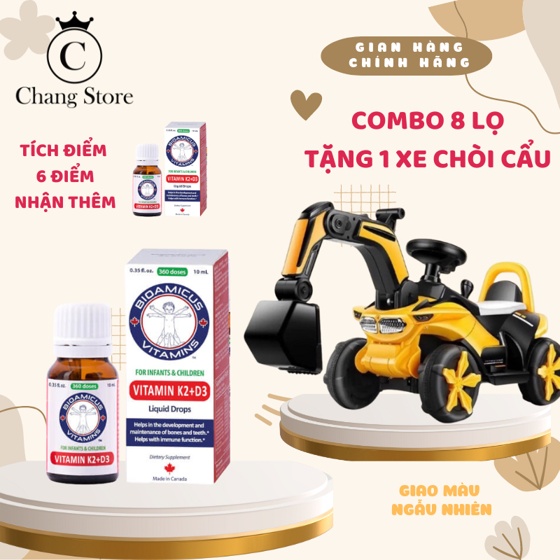 [TẶNG XE CẨU ĐIỆN] Combo 8 vitamin lọ D3k2 Bioamicus hỗ trợ phát triển xương, răng cho bé