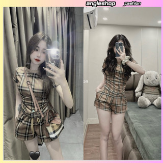 Set bộ áo thun kẻ bbr nữ gồm áo phông mix quần short đùi dáng ôm tôn dáng