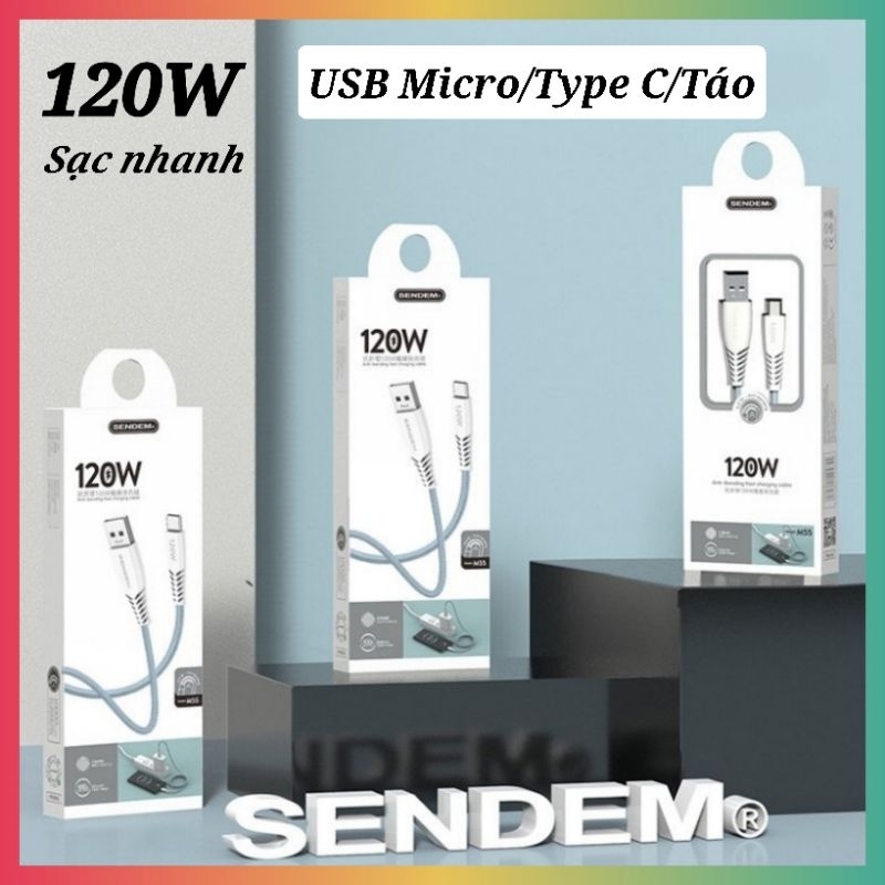 Cáp sạc nhanh 120W, Cáp dù USB - Micro / Type C / Táo