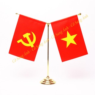 Cờ để bàn chữ y mạ vàng cắm 2 cờ đảng và tổ quốc