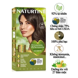 [Màu hạt dẻ 4N] Gel nhuộm phủ bạc, dưỡng tóc với 27 thảo mộc Naturtint chính hãng Tây Ban Nha