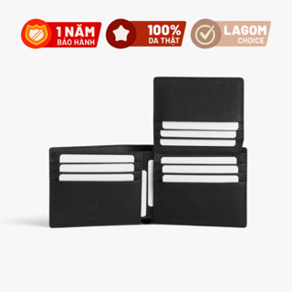 Ví Da Nam Gập Đôi Chất liệu da thật - Plus Wallet - da Saffiano thương hiệu Lagom có cánh lật và ngăn ảnh