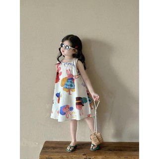 Váy sát nách thỏ trắng cho bé gái