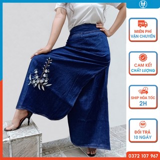 Váy chống nắng cao cấp vải jean cotton dày mềm có size cho nữ dưới 1m55 thêu hoa Ngọc Trâm H&T FASHION