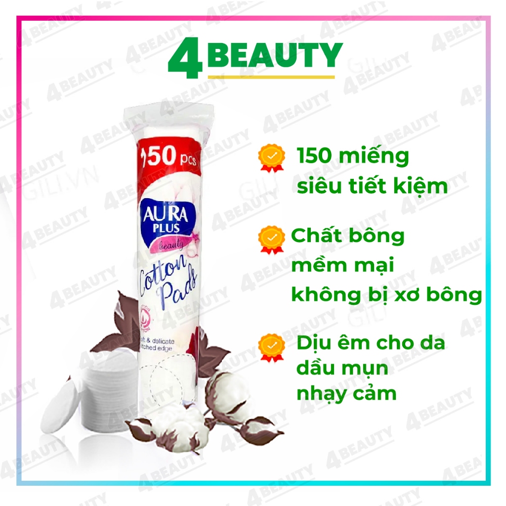 Bông Tẩy Trang Aura Beauty 150 Miếng Mềm Mại Cho Da Nhạy Cảm - 4 BEAUTY