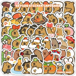 Bộ 100 sticker chuột lang nước capybara hài hước dễ thương meme capybara ngộ nghĩnh dùng trang trí