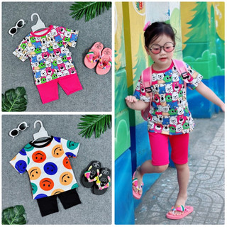 [Ảnh Thật] Set Bộ Bé Gái Áo Thun Loang Màu Phối Quần Ngố Đen Năng Động Chất Thun Cotton 4 Chiều
