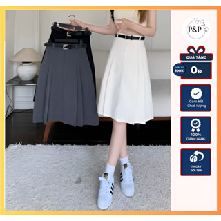 Chân Váy Chữ A Phối Xếp Ly Có Túi 2 Bên Trẻ Trung Che Bụng Mỡ Chất Vải Vitex Kèm Đai Da Dài 60cm_Thời Trang Hè 20CV124PP