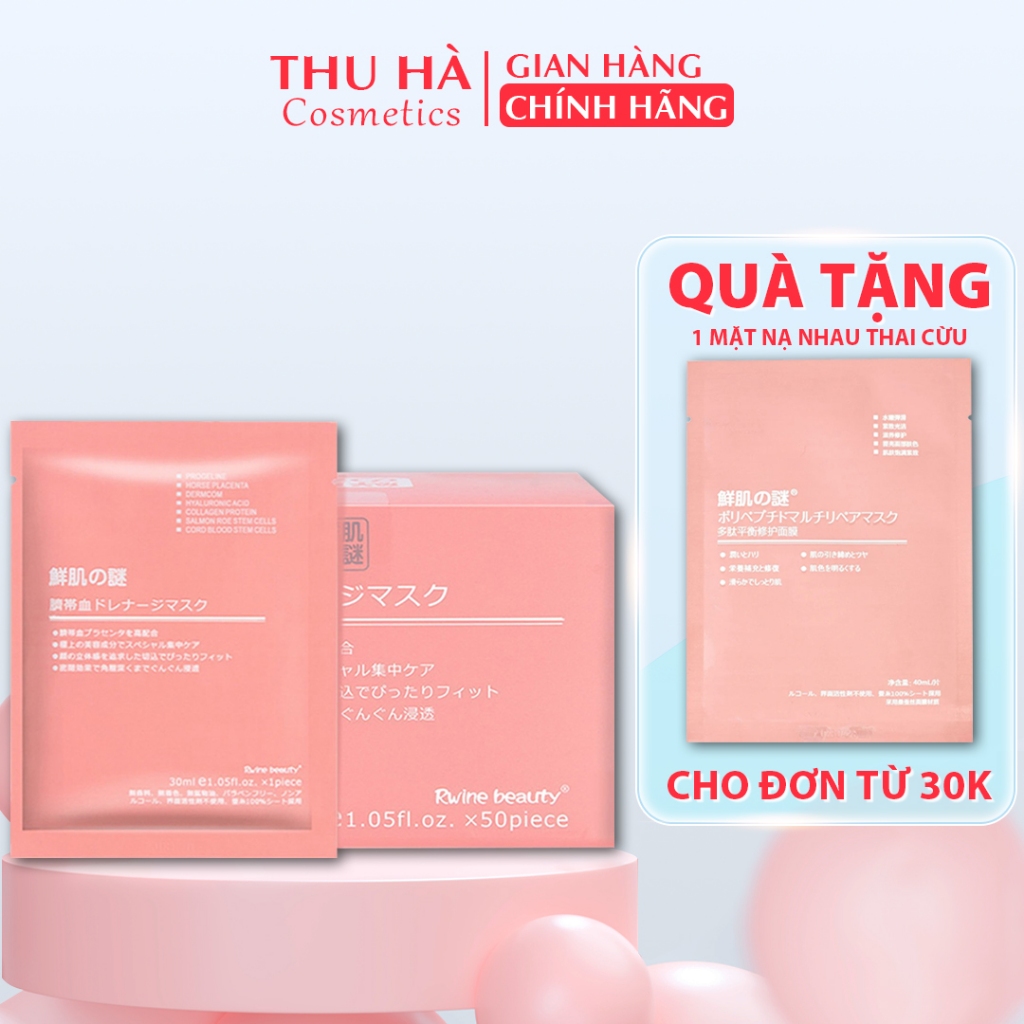Hộp 50 miếng mặt nạ nhau thai cừu dưỡng trắng tế bào gốc Nhật Bản Rwine Beauty dưỡng da, cung cấp độ ẩm Date 2026