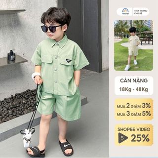 Đồ bộ cộc tay cao cấp Magickids cho bé trai 12-34kg áo sơ mi quần đùi Hàn Quốc Quần áo trẻ em mùa hè BR22016