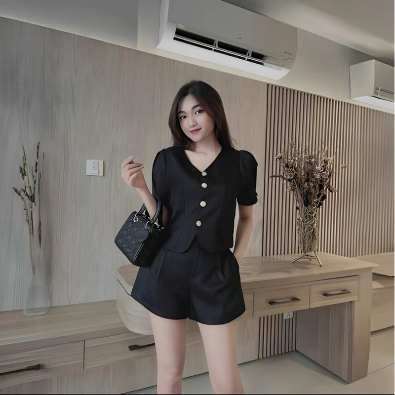 Bigsize sét quần đùi áo cổ V dự tiệc