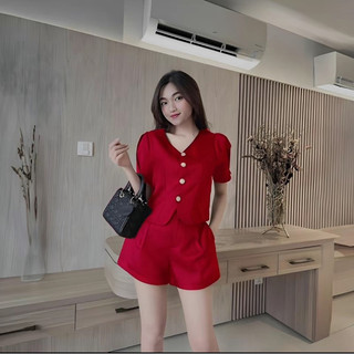 Bigsize sét quần đùi áo cổ V dự tiệc