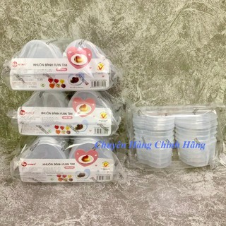 (HÀNG CHÍNH HÃNG HOFACO)·KHUÔN BÁNH FLAN TRÁI TIM CÓ NẮP HPB106 – 10 KHUÔN FLAN IN HÌNH TRÁI TIM, PUDDING, THẠCH RAU CÂU