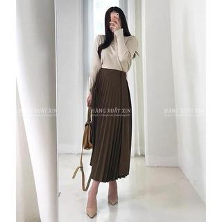 Chân váy xếp ly midi Vero phối cúc
