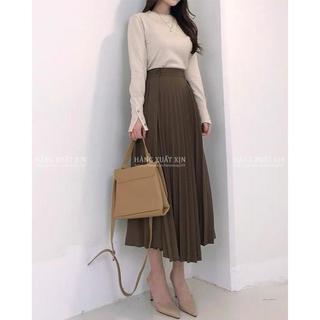 Chân váy xếp ly midi Vero phối cúc