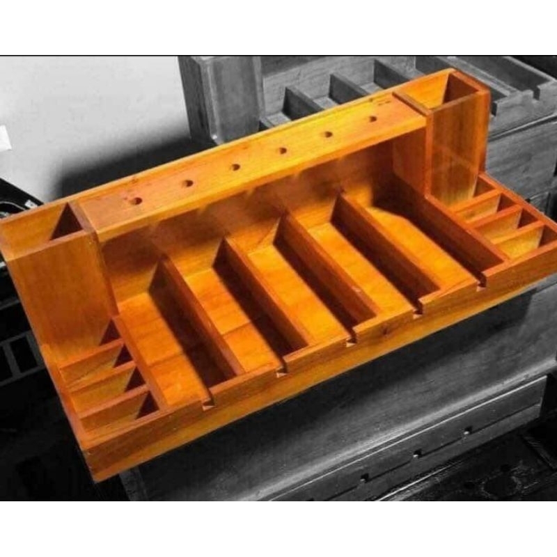 khay gỗ đựng tông đơ  màu vàng 2 hốc