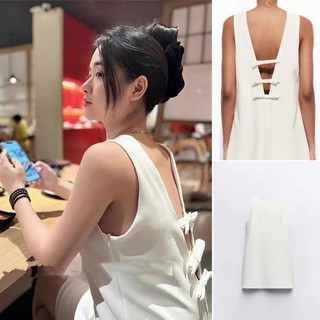 Đầm suông chữ a họa tiết nơ đằng sau zara xuất