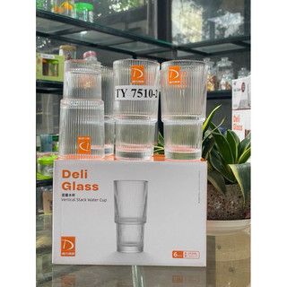  Hộp 6 Cốc Ly thủy tinh  kẻ  sọc  hai tầng  uống  sinh tố cafe cực sang trọng dung tích 193ml-293ml-400ml-450ml 