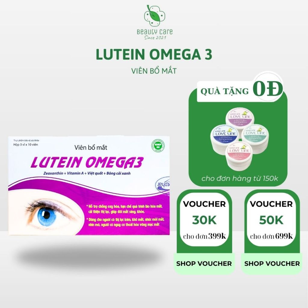 Viên Uống Dầu Cá Omega 3 Sáng Mắt Giảm Khô Mắt Cải Thiện Thị Lực LUTEIN OMEGA 3 - Hộp 30 viên