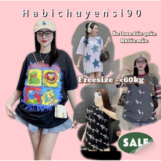 Áo thun nữ , áo thun phối hình jean , áo thun phom rộng , áo thun nữ unisex habichuyensi90