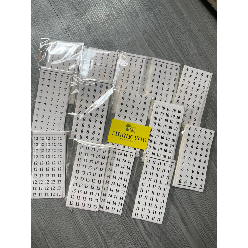 Set 100 tem dán số 1 - 14, tem dán size quần áo (CÓ SẴN) - tranbd