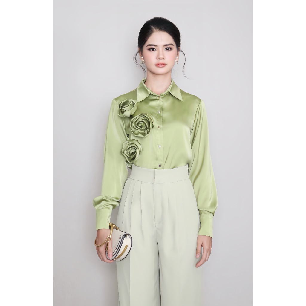 Áo sơ mi lụa hoa 3D thanh lịch - Angel V