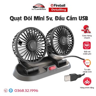 Quạt đôi mini dùng trên ô tô kèm bảng số điện thoại xoay 360 độ, nguồn điện 5v cắm đầu usb
