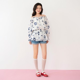 Bleubird áo voan organza rúm chun eo yuna top