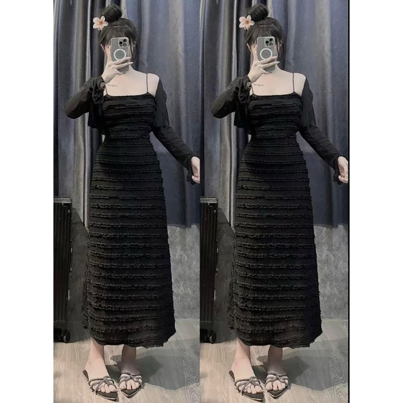 SET ĐẦM DÀI REN THUN + KHOÁC
