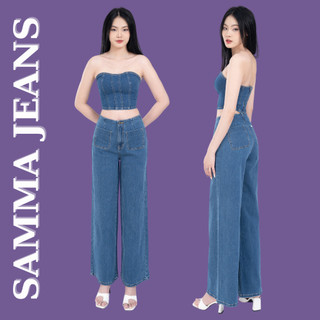 Quần Jean nữ ống suông dáng dài cạp cao P02 màu xanh, trắng, xám, quần bò nữ ống rộng dáng suông nét căng chính hãng