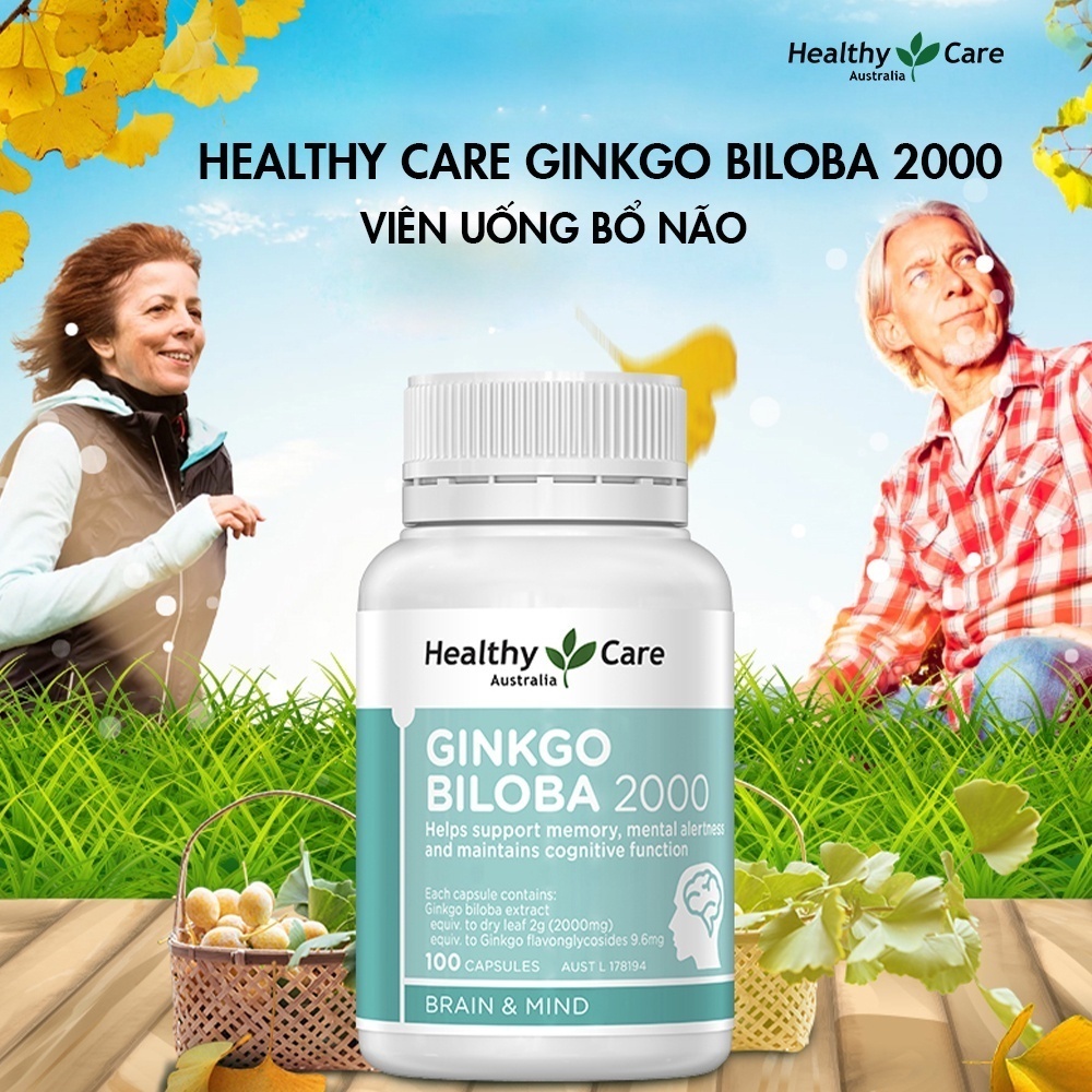 Viên uống bổ não Healthy Care Ginkgo Biloba 2000 tuần hoàn lưu thông máu 100 viên