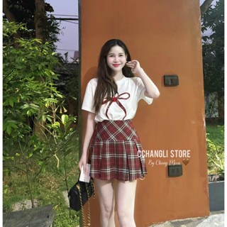 SET BỘ ÁO NƠ ĐỎ MIX CHÂN VÁY CARO ĐỎ ĐUÔI CÁ - SET ÁO COTTON MỀM MÁT MIX CHÂN VÁY KẺ CARO KẺ SIU XINH - TUYỂN SỈ