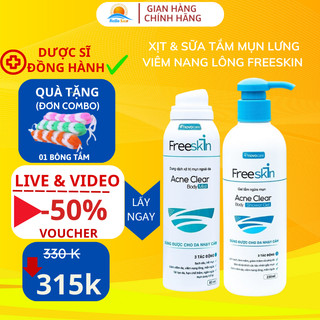 Combo Xịt Mụn Lưng Novocare Freeskin, Gel Tắm Sữa Tắm Mụn Lưng Mờ Thâm Mụn- shop Hello Sun
