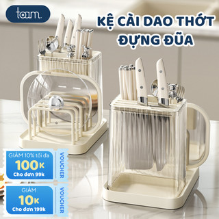 Ống đựng đũa thìa, Kệ cài dao thớt trong suốt có khay hứng nước tiện lợi, Kệ úp nắp vung nồi cao cấp