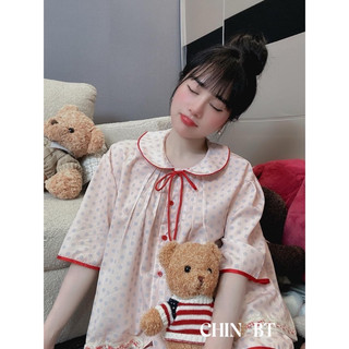 Set bộ ngủ hồng viền đỏ xinh xắn