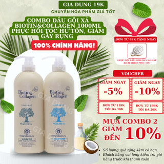Cặp Dầu Gội Xả Phục Hồi Chống Rụng Tóc BiotinCollagen Trắng 1000ML-Dưỡng Tóc Chắc Khỏe,Giảm Gãy Rụng