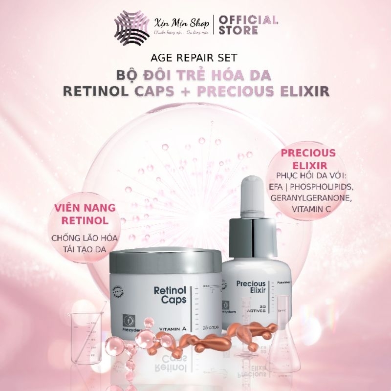 FREZYDERM - BỘ ĐÔI TRẺ HÓA DA - VIÊN NANG RETINOL (30 VIÊN) VÀ SERUM PRECIOUS ELIXIR (15ML)